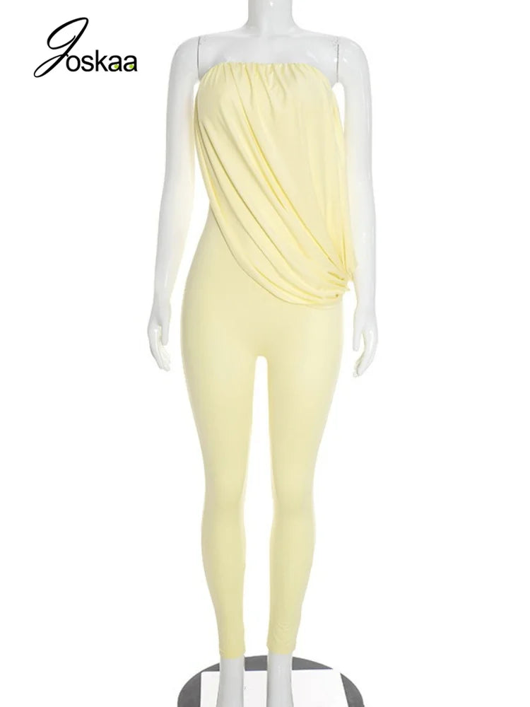 Women's Ruched Strapless Sleeveless One Shoulder Romper - Back View