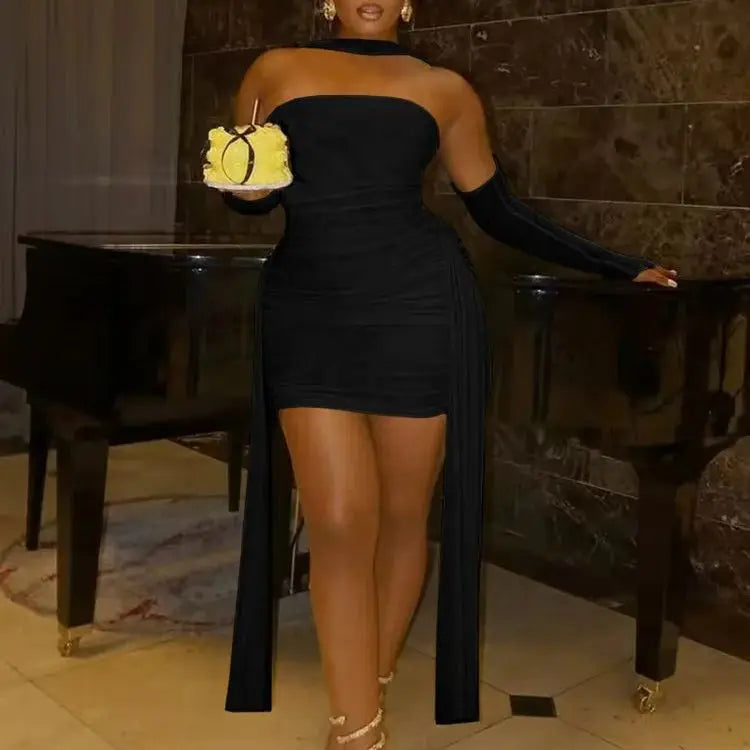 Women's Mesh Ruched Strapless Two Piece Set