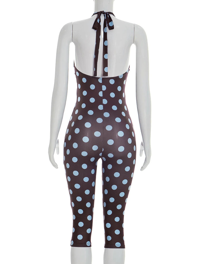 Joskaa Polka Dot Lace Backless Halter Romper - romper image 4