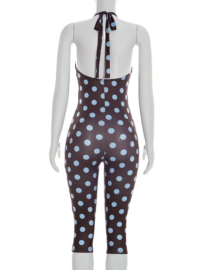 Joskaa Polka Dot Lace Backless Halter Romper - romper image 4