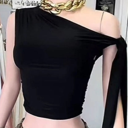 Women's Ruched Sleeveless Asymmetrical Solid Tshirt Top