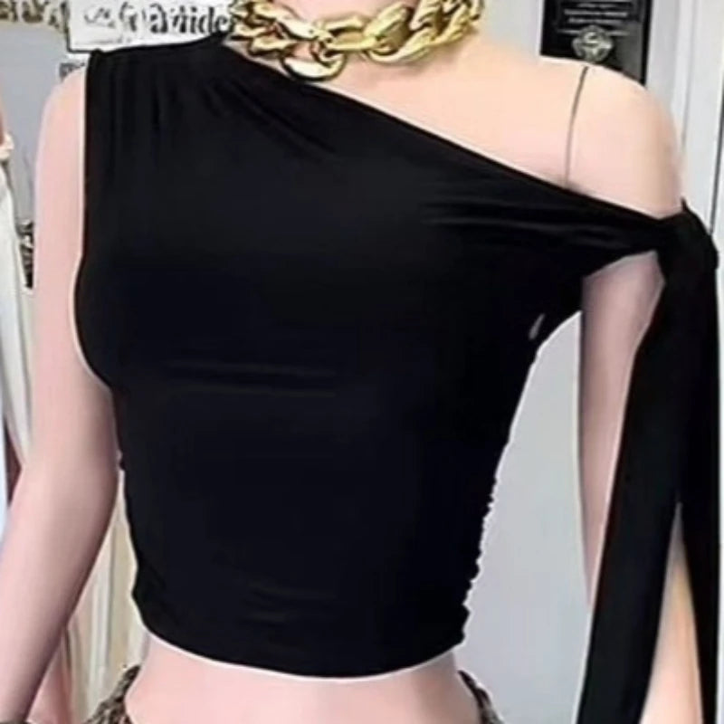 Women's Ruched Sleeveless Asymmetrical Solid Tshirt Top
