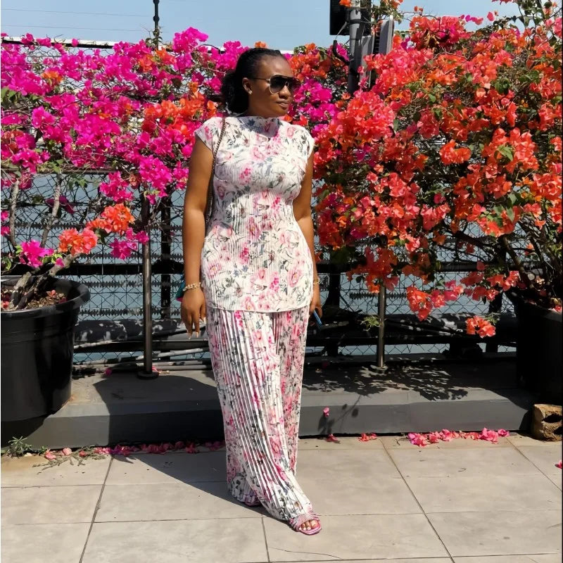 Women's Floral Print Short Sleeve Two Piece Set