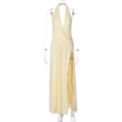 Women's Ruched Backless Halter Bodycon Dress