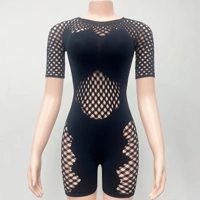 Women's Lace Cutout Short Sleeve Bodycon Romper