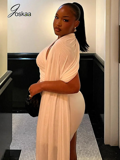 Women's Mesh Ruched Sleeveless One Shoulder Mini Dress - Side View