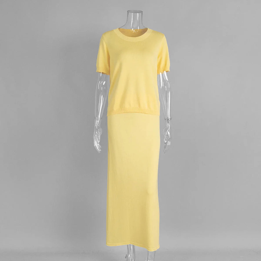 Women's Knit Short Sleeve Maxi Two Piece Set