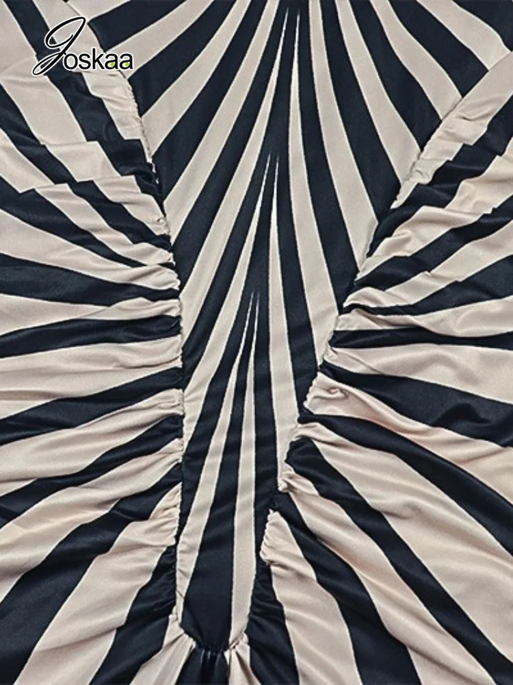 Women's Striped Ruched Sleeveless Bodycon Maxi Dress - Model Wearing Style