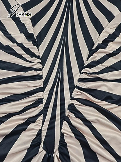 Women's Striped Ruched Sleeveless Bodycon Maxi Dress - Model Wearing Style