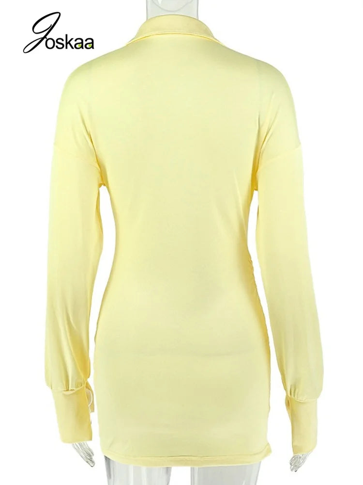 Women's Ruched Long Sleeve Bodycon Mini Dress - Detail View