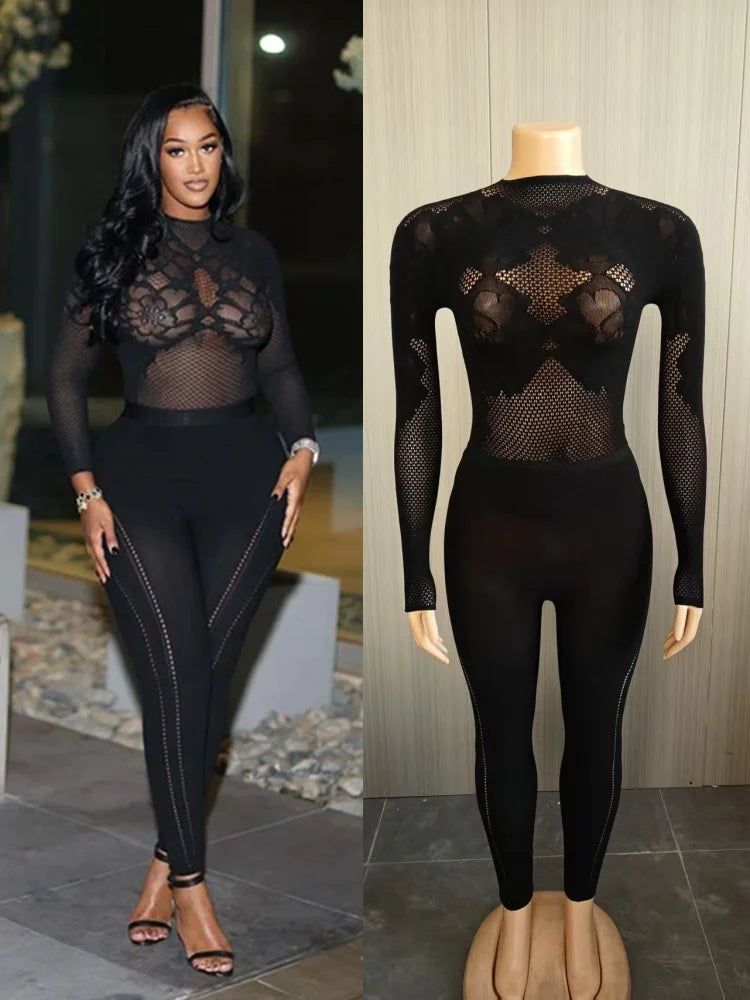 Women's Mesh Long Sleeve Crop Two Piece Set – Women's Fashion Wholesale – Front View