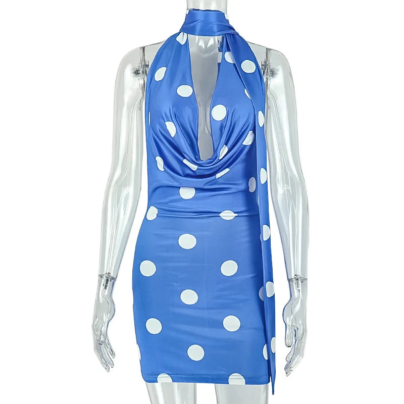 Women's Polka Dot Backless Halter Bodycon Mini Dress - Additional View 7