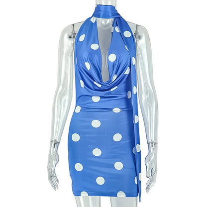Women's Polka Dot Backless Halter Bodycon Mini Dress - Additional View 7