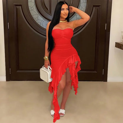 Women's Ruched Strapless Bodycon Maxi Dress