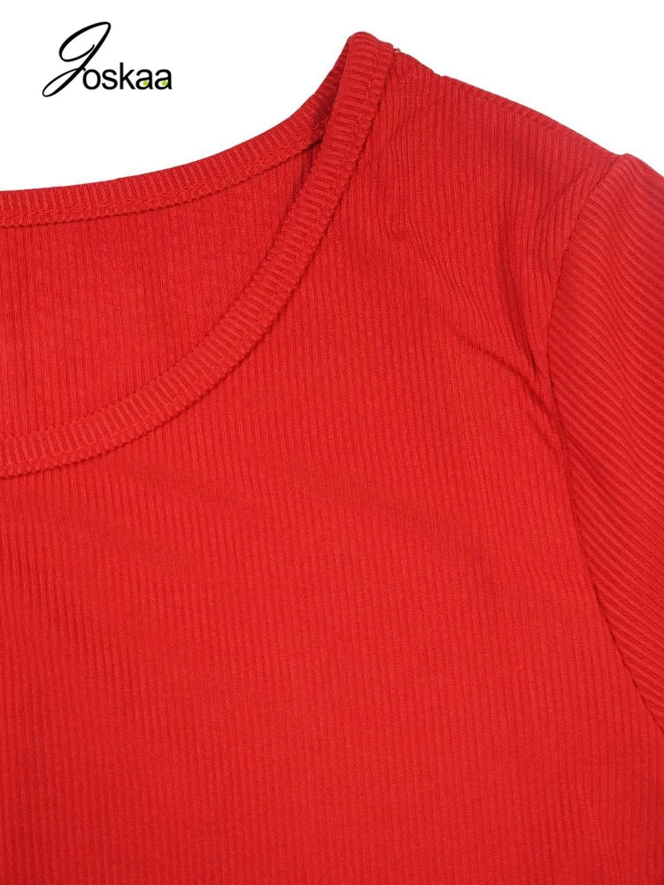 Women's Ribbed Knit Bodycon High Waist Two Piece Set - Model Wearing Style
