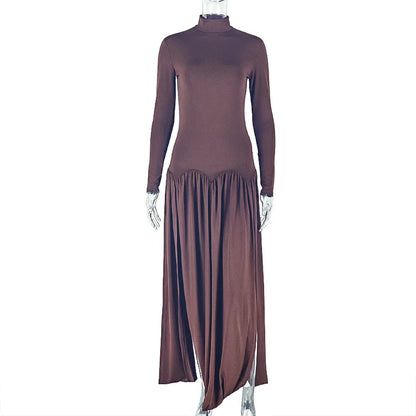 Women's Ruched Long Sleeve Bodycon Maxi Dress