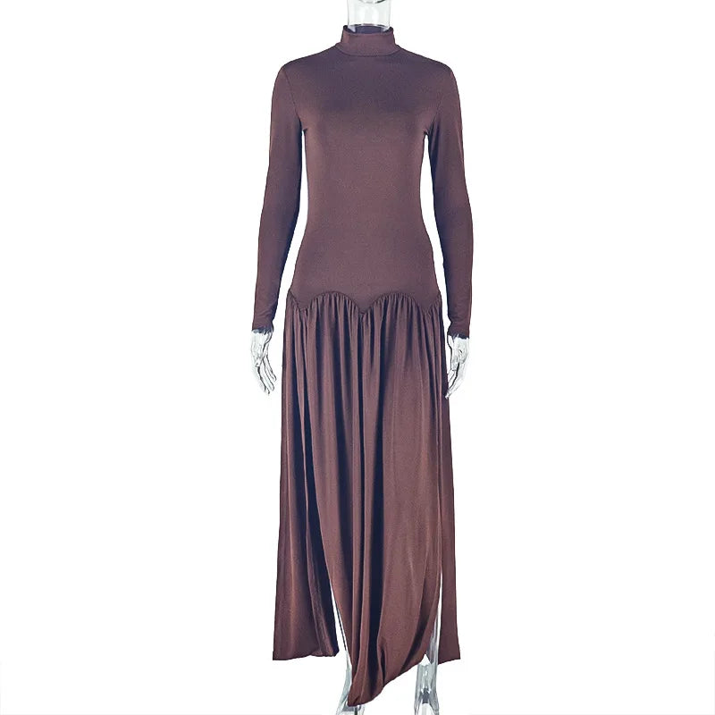 Women's Ruched Long Sleeve Bodycon Maxi Dress
