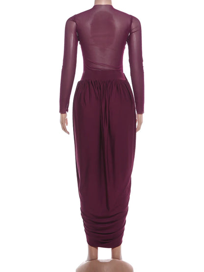 Joskaa Mesh Ruched Long Sleeve Bodycon Dress - dress image 4