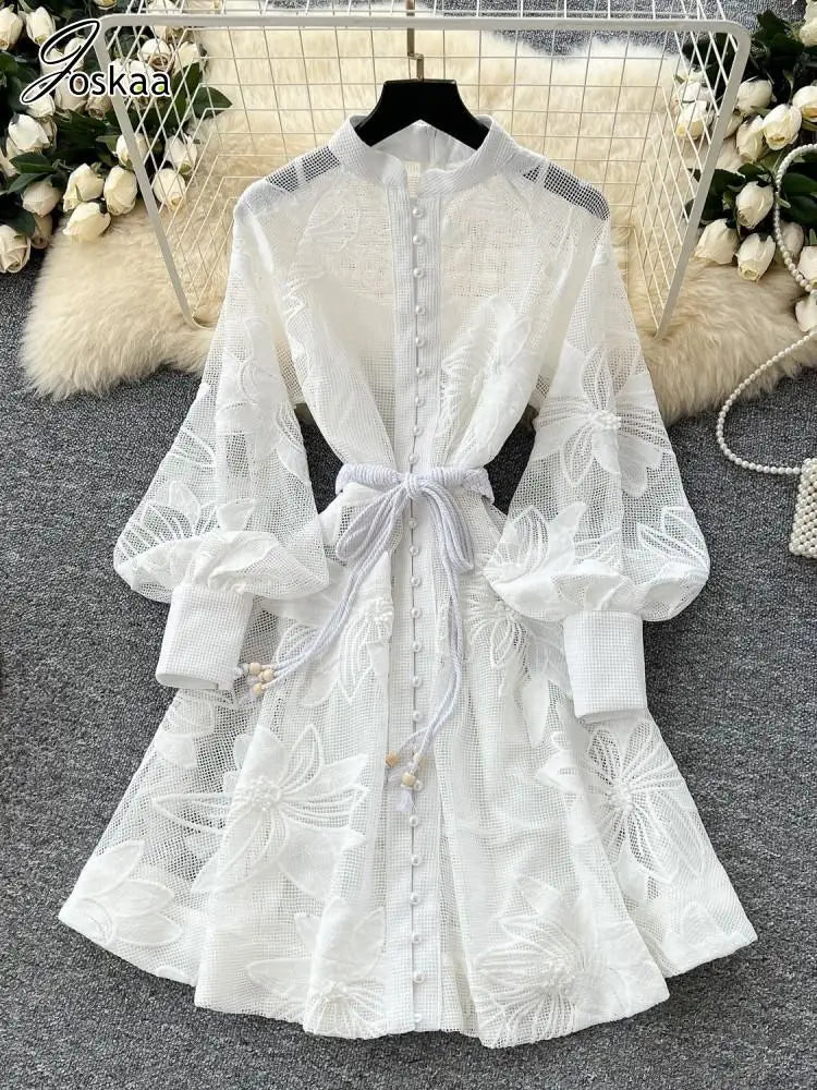 Women's Fall Embroidery A-line Mini Dress Pink – Front View