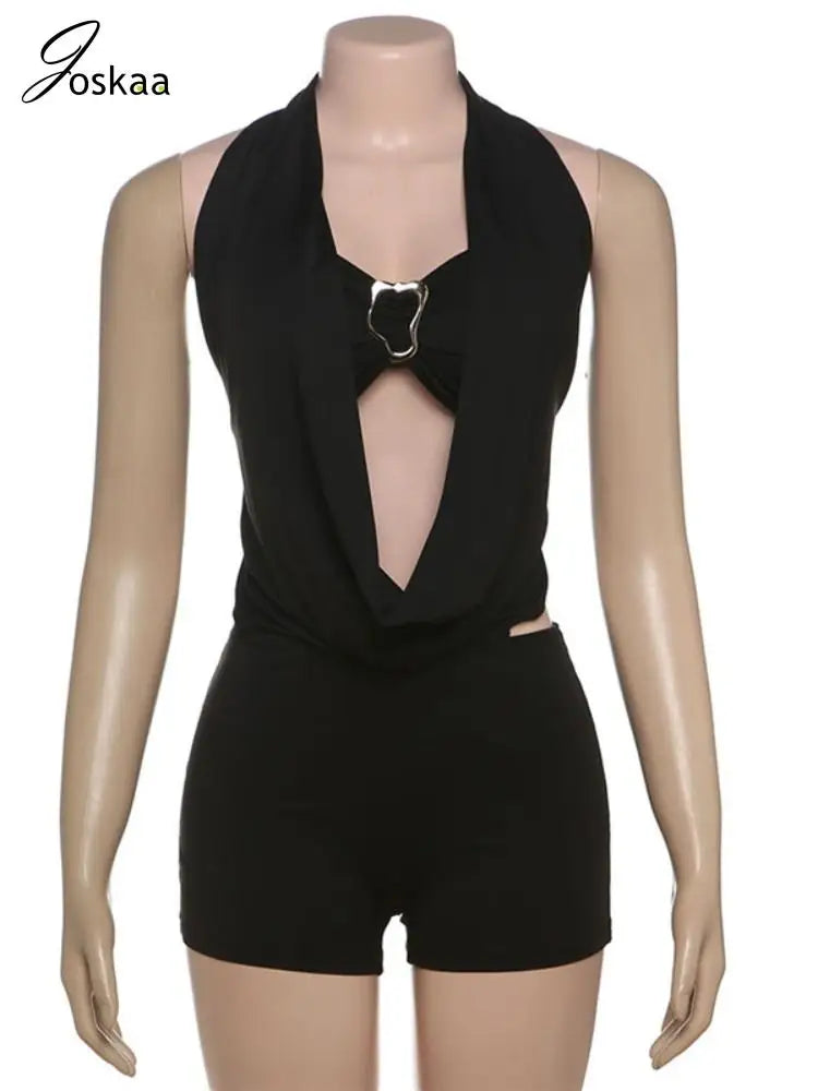Wholesale Women's Halter Strapless Two Piece Set Black – Back View