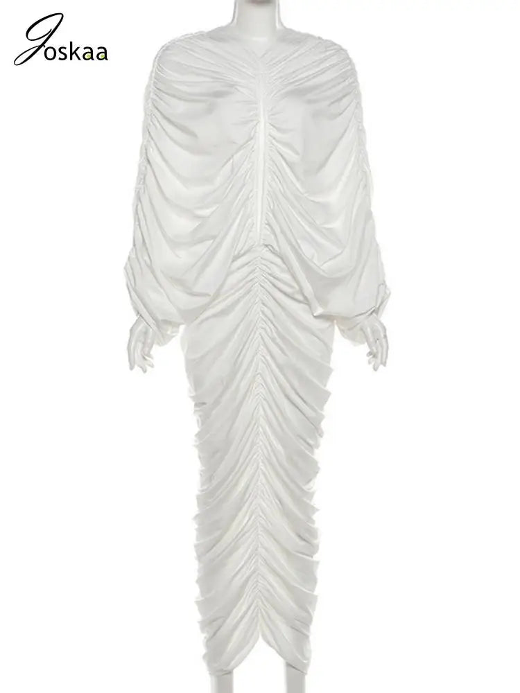 Women's Ruched Backless Cutout Maxi Dress White – Back View
