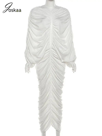 Women's Ruched Backless Cutout Maxi Dress White – Back View