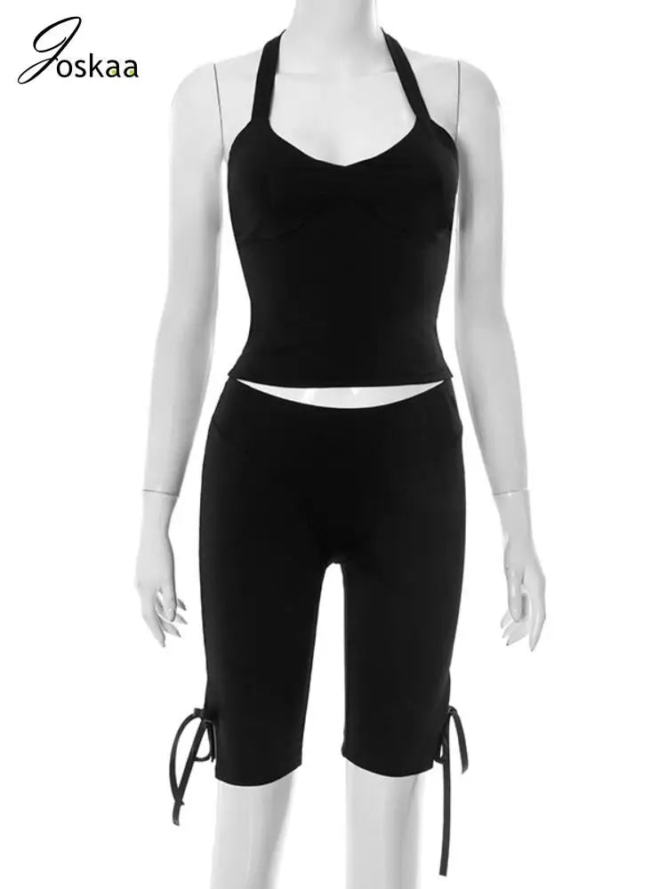 Women's Backless Halter Two Piece Set - Back View