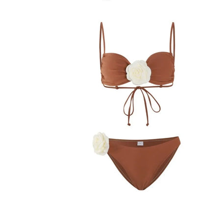 Women's Floral Print Swimwear Flower Piece Bikini Set