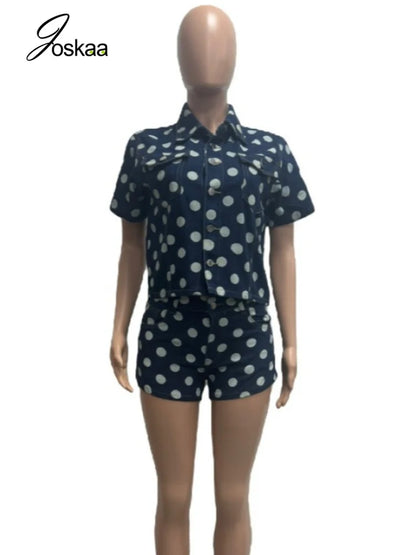 Women's Polka Dot Denim Print Two Piece Set - Back View