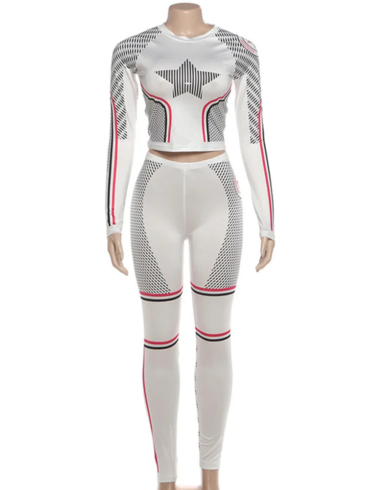 Women's Long Sleeve Stars Sporty Two Piece Set White – Back View