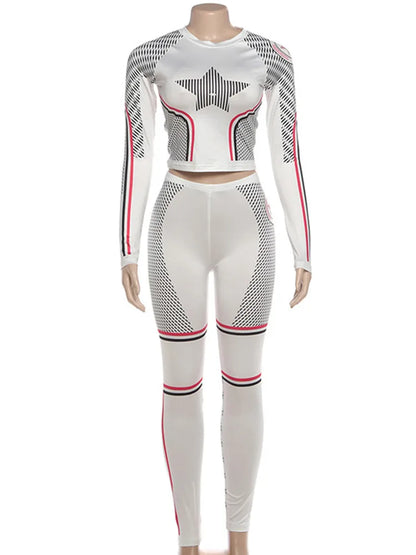 Women's Long Sleeve Stars Sporty Two Piece Set White – Back View