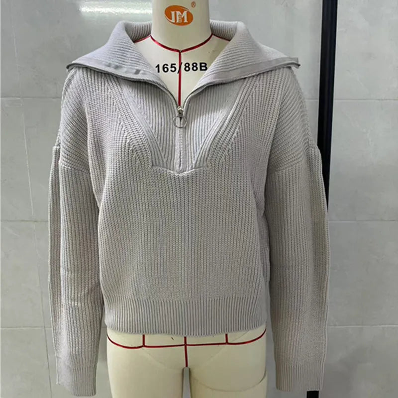 Wholesale Women's Knit Long Sleeve Ribbed Zip Top