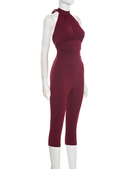 Joskaa Lace Ruched Backless Halter Romper - romper image 3
