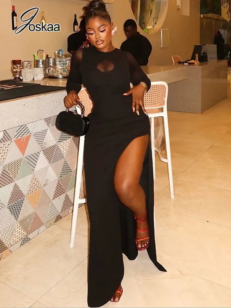 Wholesale Women's Mesh Long Sleeve Bodycon Dress Black – Side View