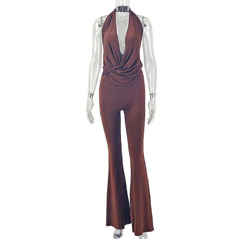 Women's Ruched Backless V-neck Halter Romper 2909 - Additional View 7