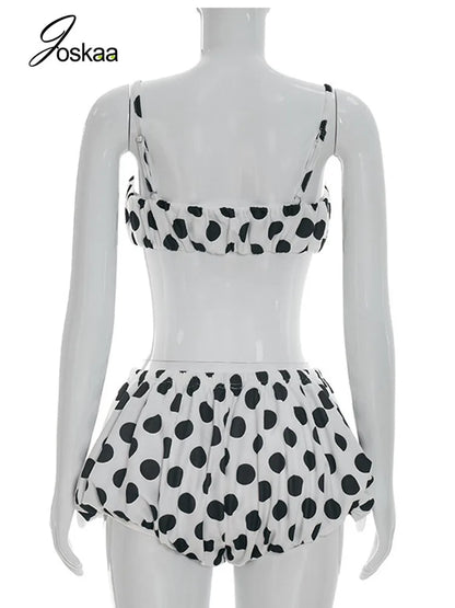 Wholesale Women's Polka Dot Crop Two Piece Set White – Detail View
