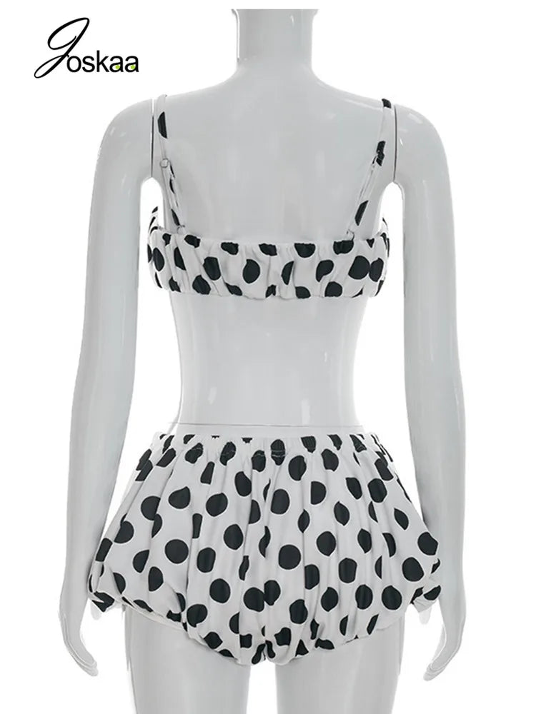 Wholesale Women's Polka Dot Crop Two Piece Set White – Detail View