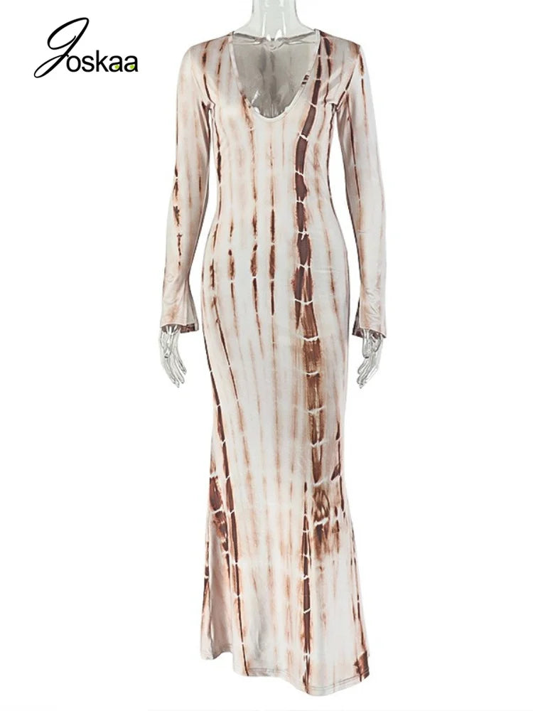 Wholesale Women's Bodycon Flare Maxi Dress Brown – Back View