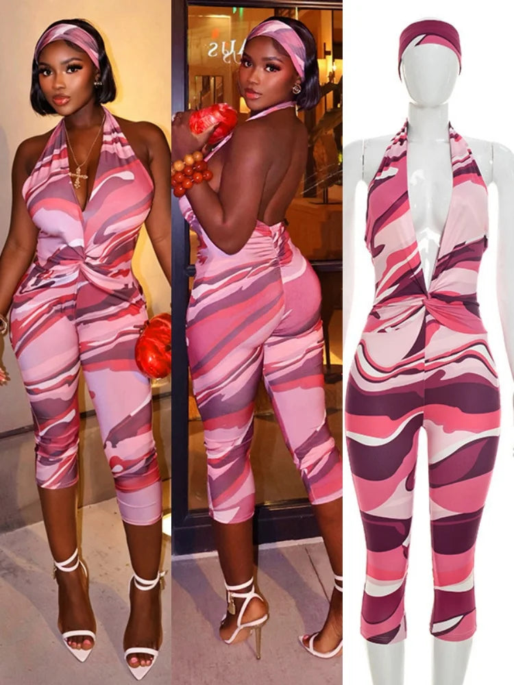 Women's Swirl Print Ruched Backless V-neck Romper - Additional View 8