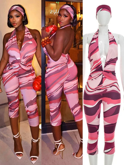 Women's Swirl Print Ruched Backless V-neck Romper - Additional View 8