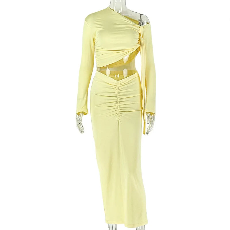 Women's Ruched Long Sleeve Maxi Two Piece Set
