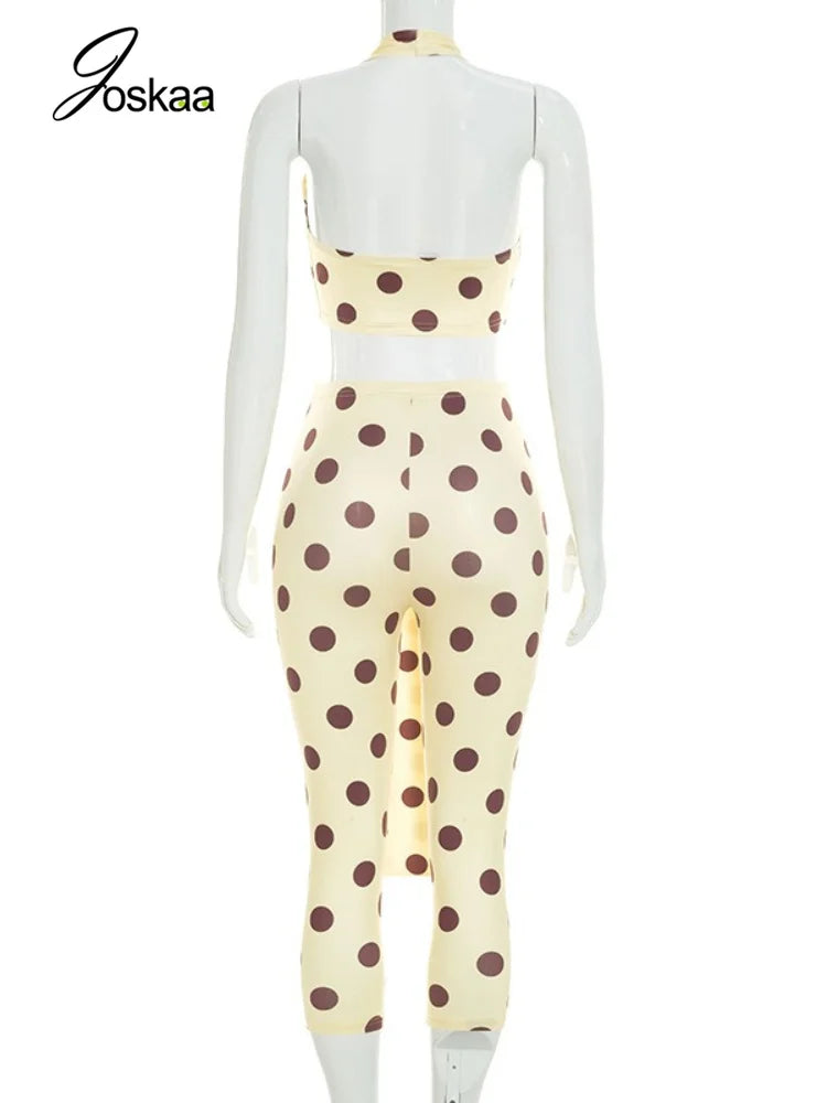 Women's Polka Dot V-neck Halter High Waist Two Piece Set - Detail View 4