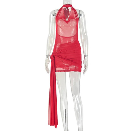 Joskaa Mesh Ruched Backless Halter Mini Dress - mini dress image 6