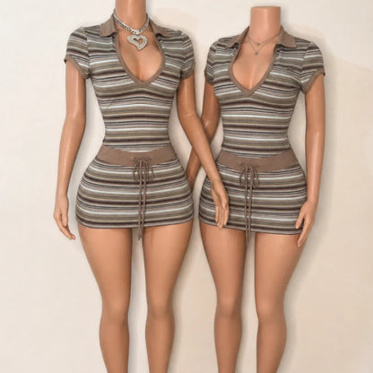 Women's Striped V-neck Two Piece Set - Additional View 7