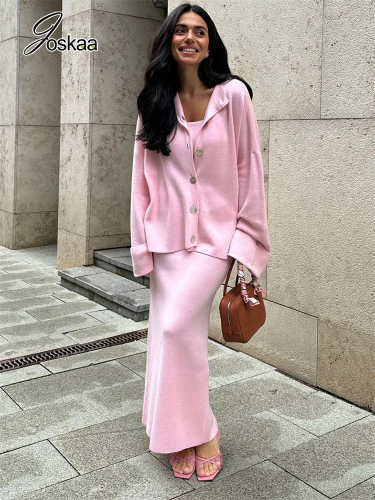 Women's Knit Long Sleeve Maxi Two Piece Set White – Side View