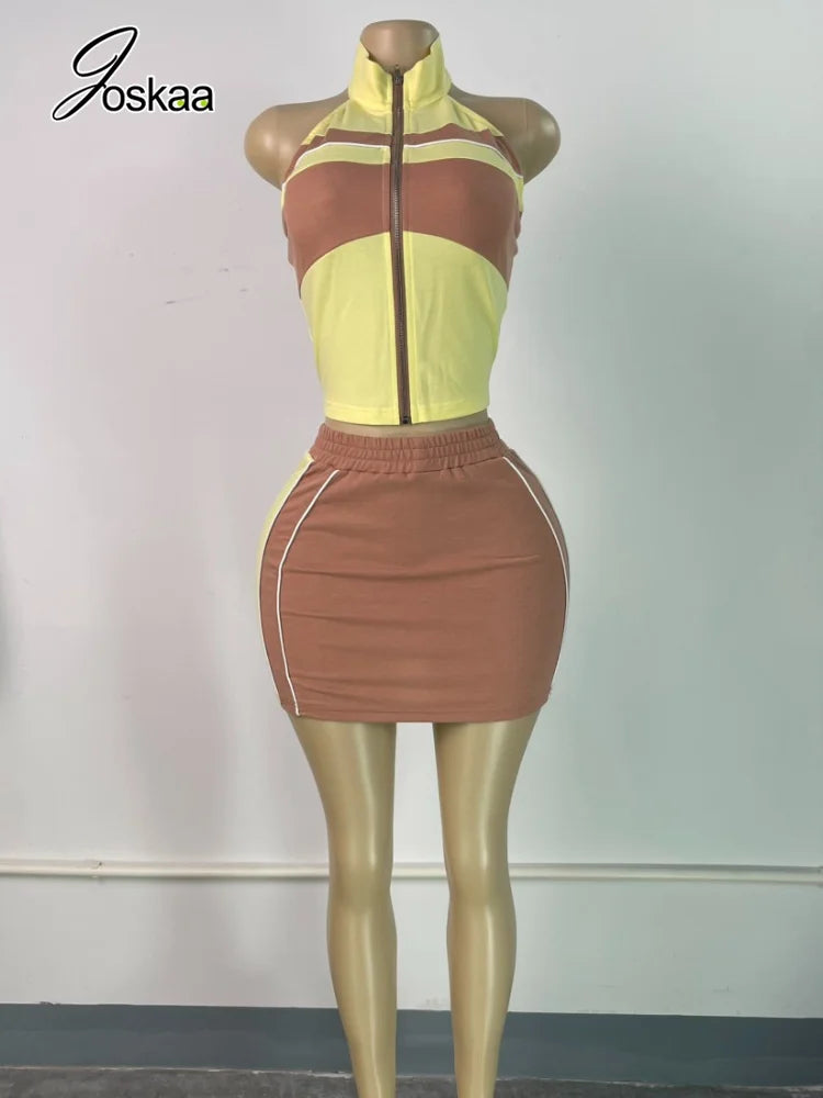 Women's Backless Halter Crop Two Piece Set Yellow – Detail View