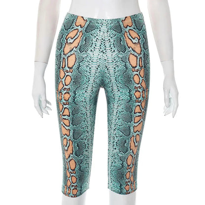 Women's Snake Print Knee Length Elastic Pants