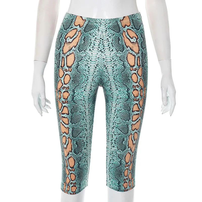 Women's Snake Print Knee Length Elastic Pants