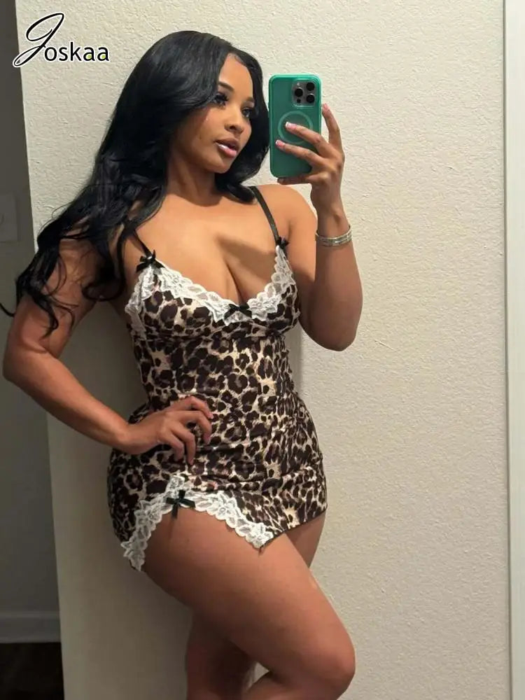 Wholesale Women's Leopard Print Lace Mini Dress – Women's Fashion Wholesale – Front View