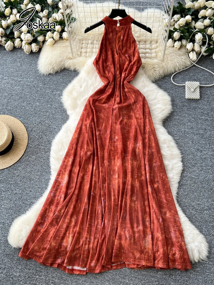 Women's Halter Sleeveless High Waist Maxi Dress Red – Front View